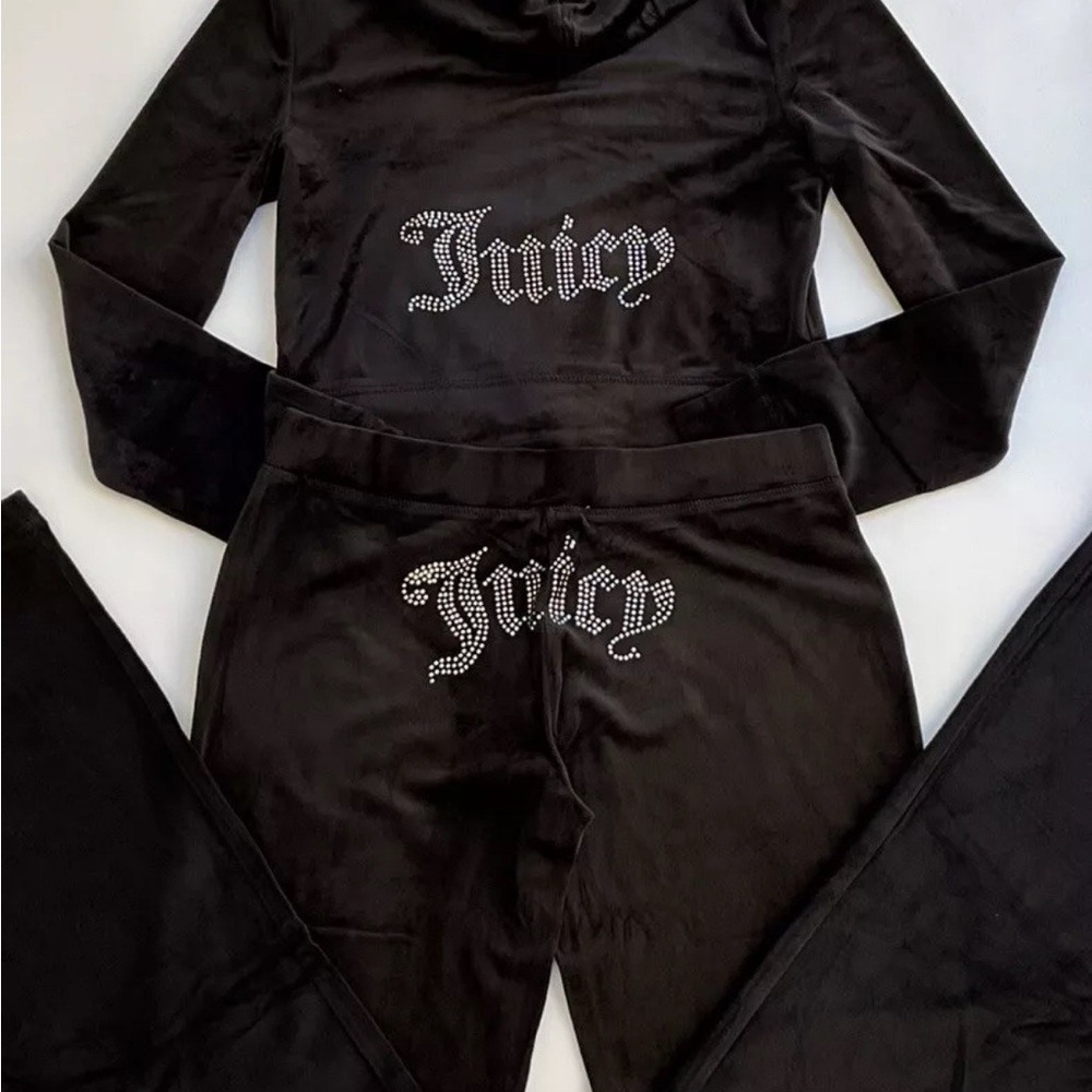 JUICY COUTURE Velour OG Bling Tracksuit Zip Hoodie Pants Black Size M NWT!